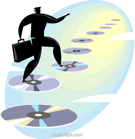 Businessman Walking On Cd-roms Royalty Free Vector - Illustration (464x480)
