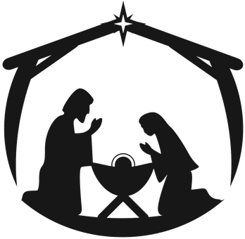 Clip Art Freeuse Library Nativity Scene Silhouette - Black And White Manger Clipart (350x350)
