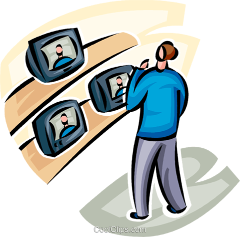 Man Looking At A Television Store Royalty Free Vector - Illustration (480x473)