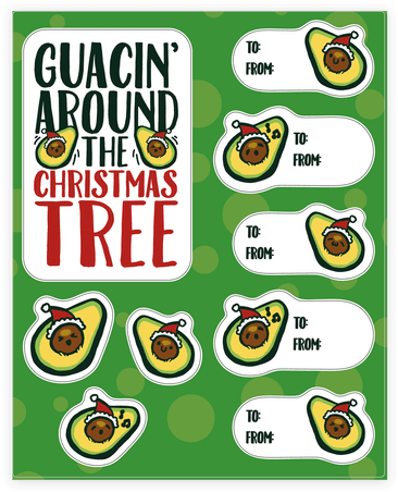 Guacin' Around The Christmas Tree Gift Tag Sticker/decal - Christmas Tree (484x484)
