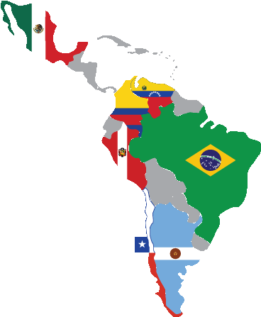 Latin America Map With Flags Clipart - Spanish Speaking Countries Map Flags (368x447)