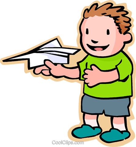 Little Boy With A Paper Plane Royalty Free Vector Clip - Cartoon Throw Paper Airplane (446x480)