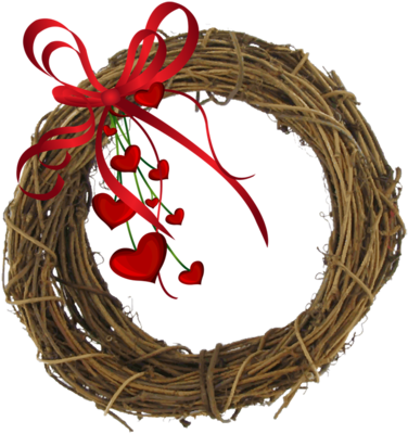 Clip Art Of A Valentine Grapevine Wreath - Valentine Day Png (382x400)
