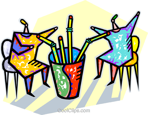 Two People Drinking From Straws Royalty Free Vector - Drinking (480x373)