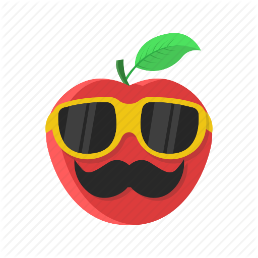 Moustache Clipart Cartoon Apple Green Apple Cartoon - Apple With A Mustache (512x512)