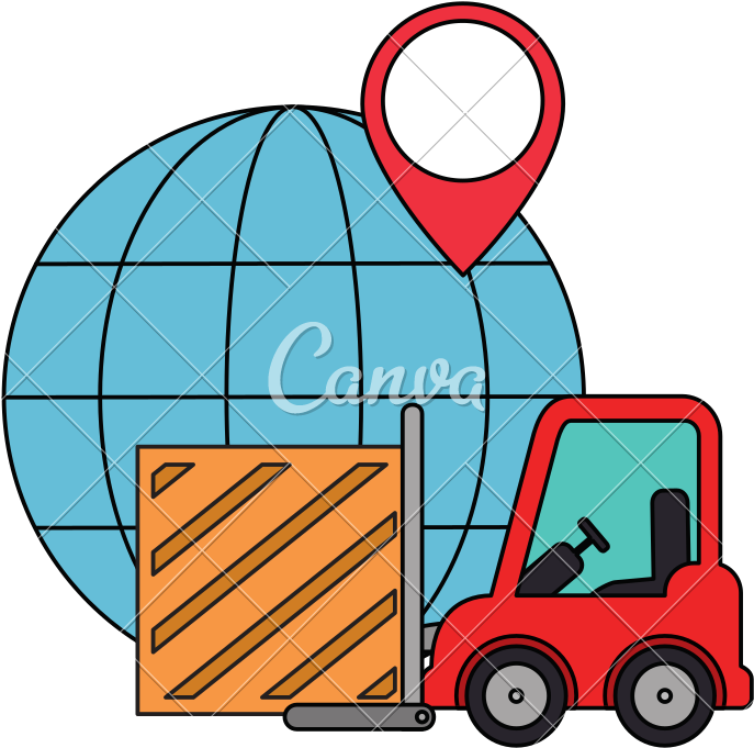 Forklift With Wooden Box And Planet - Forklift (800x798)