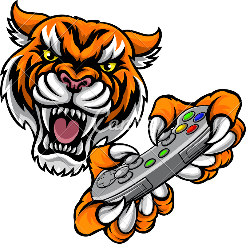 Tiger Gamer Player Mascot - Games Tiger Logo (800x791)