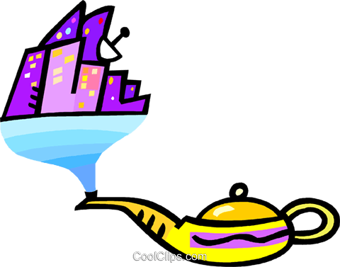 Genies Lamps With City Scapes Royalty Free Vector Clip - Microsoft Powerpoint (480x377)