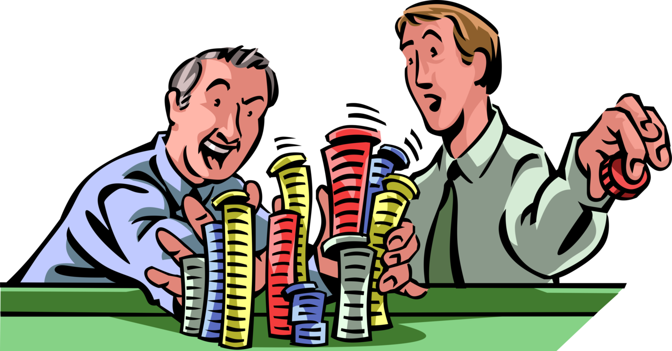 Vector Illustration Of Businessman Poker Player Goes - Poker Chips Clip Art (1339x700)