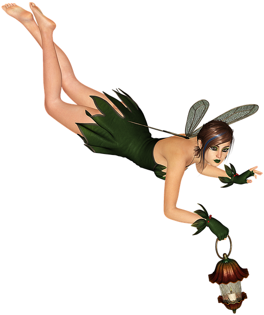 Fee, Elf, Lantern, Wing, Fairy, Fae, Lamp, Woman - 3d Fairy Png (538x640)