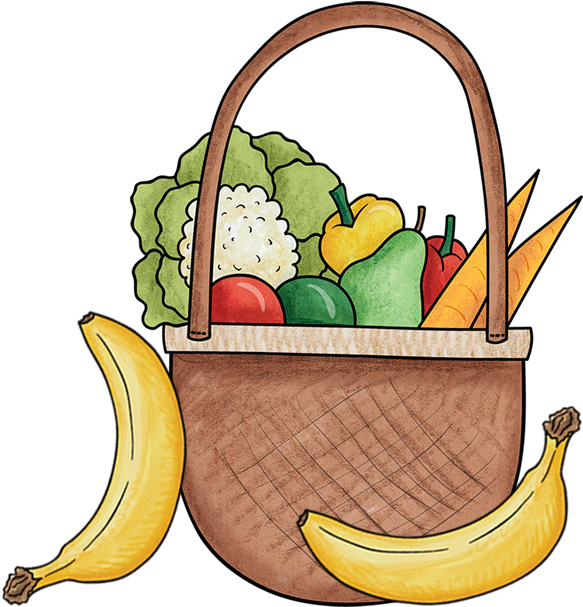 Basket Of Fruit And Vegetables - Vegetable (618x641)