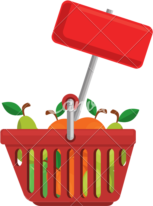 Shopping Basket With Fruits And Label - Clip Art (800x800)