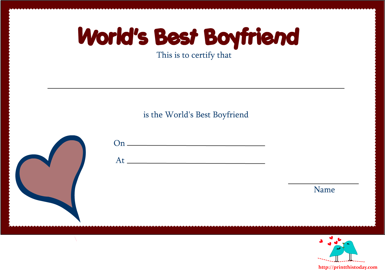 Clip Art Free Printable Award Templates - Boyfriend Coloring Pages In Love (1650x1275)
