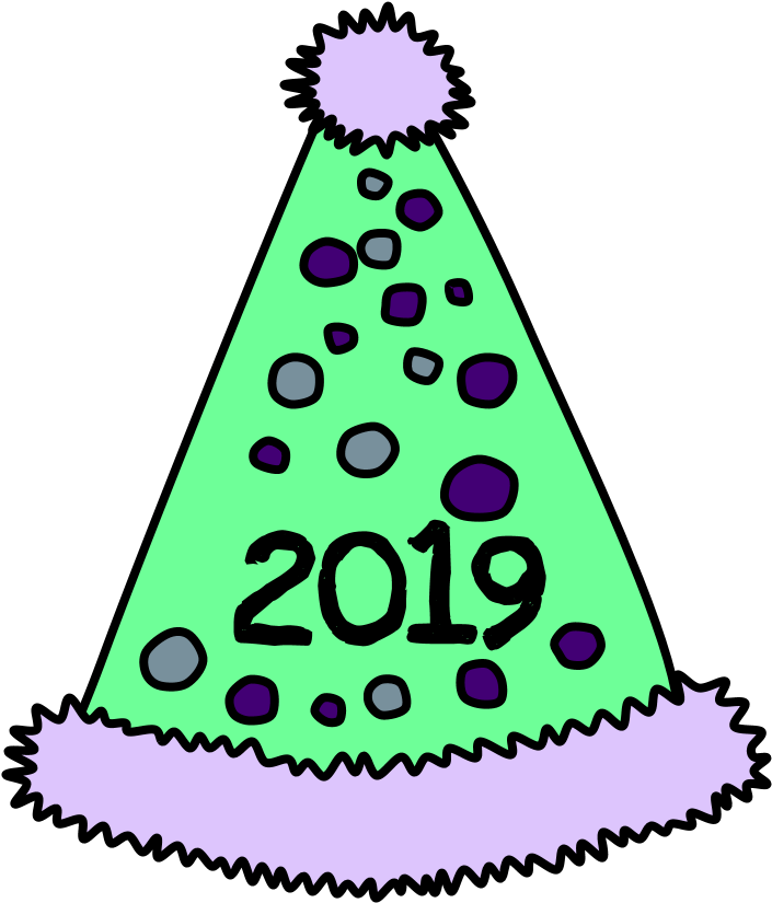 Party Hat, Pom-pom, Tinsel, Dots, 2019, Purple, Green, - Yellow (816x1056)