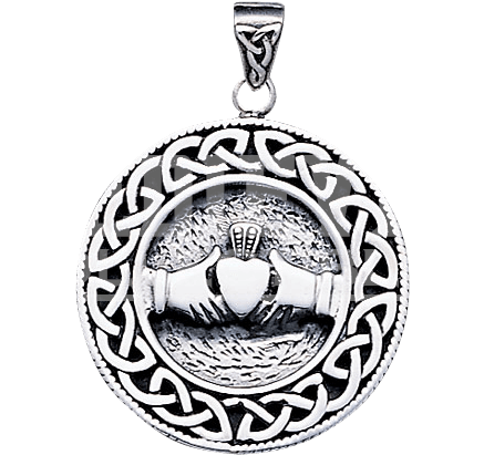 Claddagh With Celtic Knotwork Celtic Claddagh Drawing - Celtic Claddagh Necklace - 925 Sterling Silver (436x436)