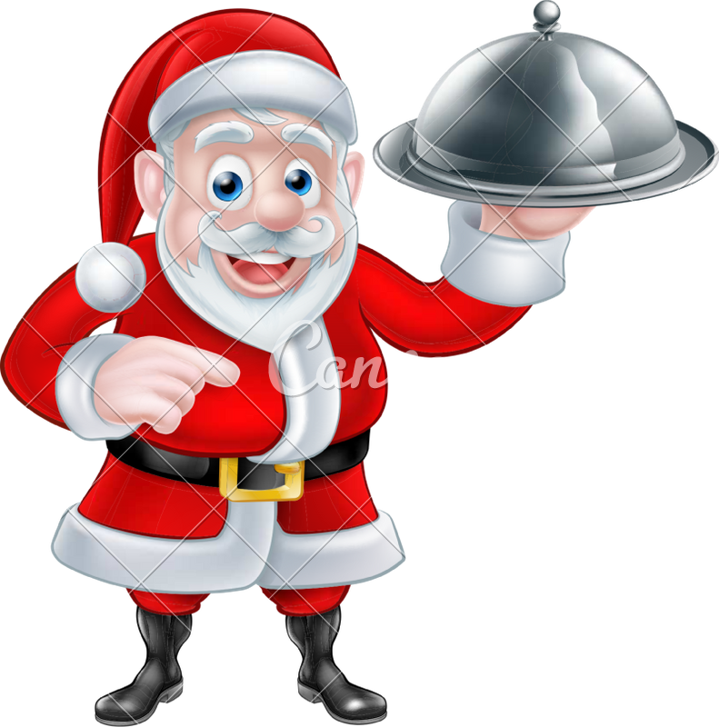 Pointing Santa Chef Holding Christmas Dinner - Dinner With Santa Claus (791x800)