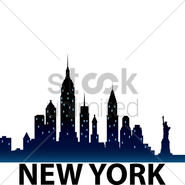 New York City Skyline Silhouette Vector Graphic - Statue Of Liberty (600x600)
