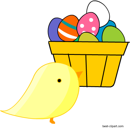 Easter Chick With Basket Full Of Colorful Eggs - Easter Egg (450x450)