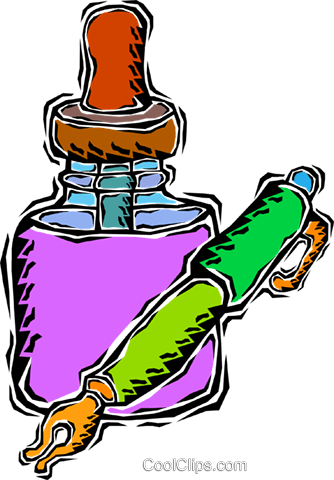 Fountain Pen With Ink Bottle Royalty Free Vector Clip - Fountain Pen With Ink Bottle Royalty Free Vector Clip (334x480)