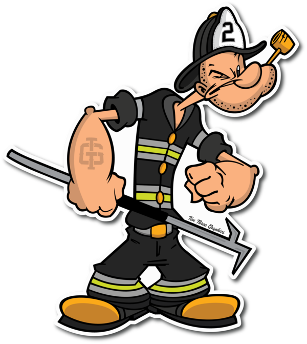 Engine Man Decal Funny Firefighter Pinterest Third - Popeye Firefighter (600x671)