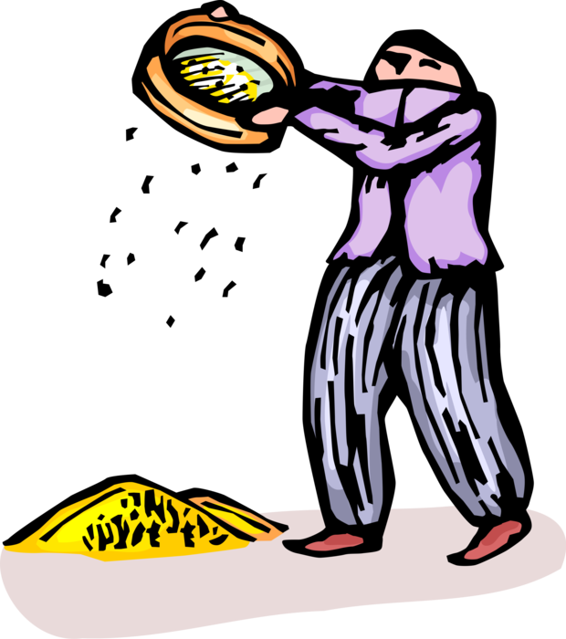 Vector Illustration Of Gold Rush Prospector Miner Dry - Gold Panning Clipart Png (620x700)