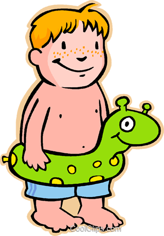 Boy With Blow Up Air Dinosaur Royalty Free Vector Clip - Cartoon Boy In Swim Trunks (334x480)