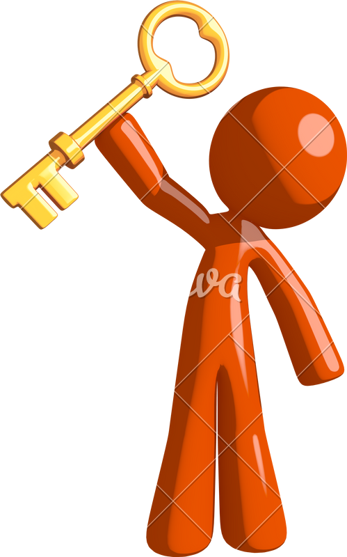 Orange Man Holding Up Key To Success - Being Trustworthy (499x800)