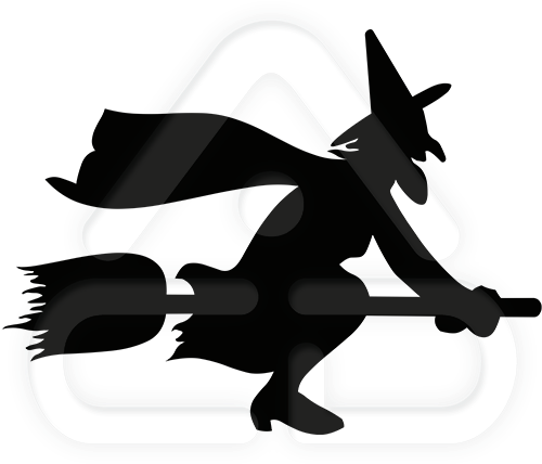 Flying Long Chin Witch Halloween Craft Rubber Stamp - Witch On A Broom Vector (500x500)