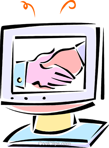 Shaking Hands On A Computer Monitor Royalty Free Vector - Shaking Hands On A Computer Monitor Royalty Free Vector (353x480)
