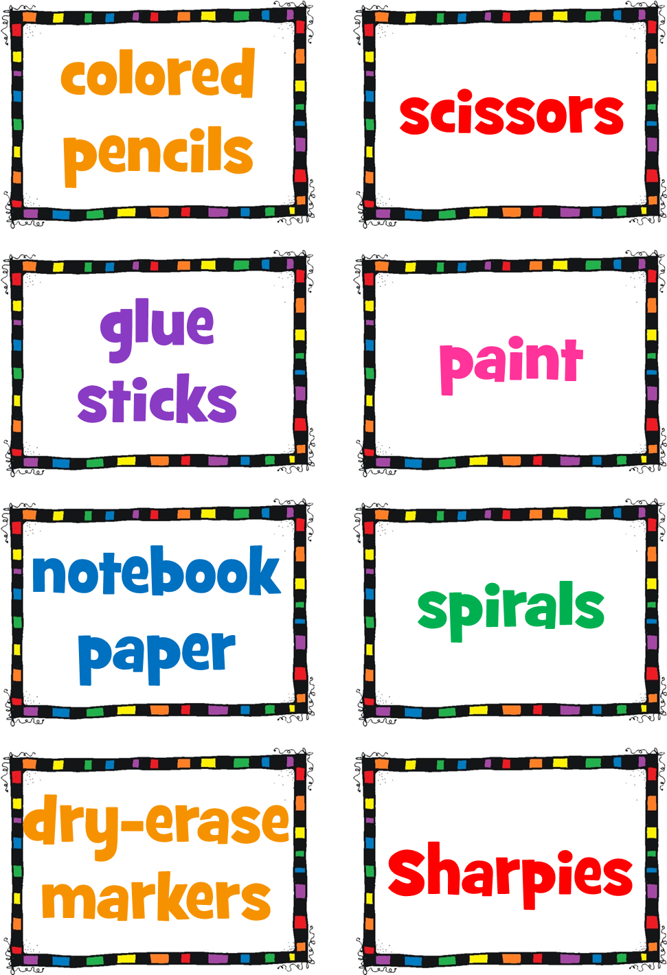 School Supplies Labels Photos - School Supplies Labels Photos (1000x1422)