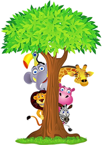 Jungle Animals Clipart - Tree And Animals Clipart (341x485)