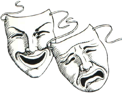 Mime Drawing Drama Mask - Comedy And Tragedy Transparent (444x326)