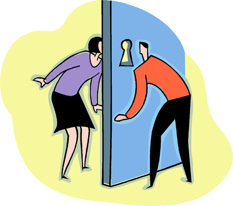 Looking Through A Keyhole At Each Other Royalty Free - Social Perception (480x424)