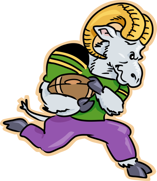 Vector Illustration Of Mountain Goat Ram Runs With - Cartoon Ram Football (606x700)