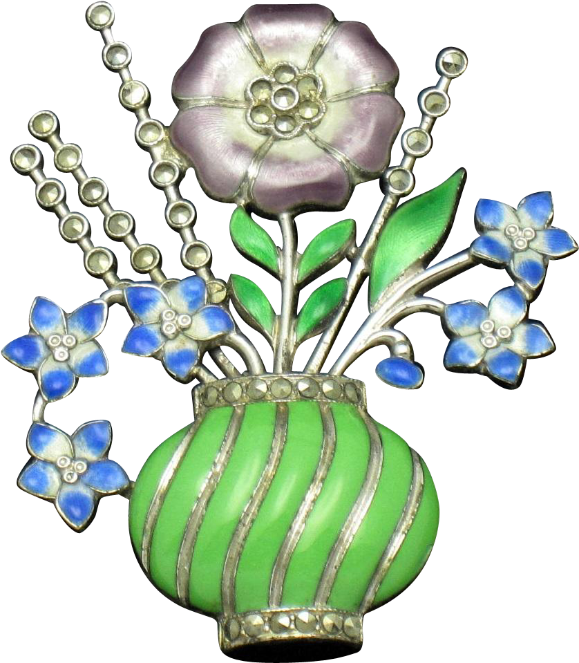 Art Deco Solid Sterling Silver French Enamel Marcasite - Brooch (958x958)