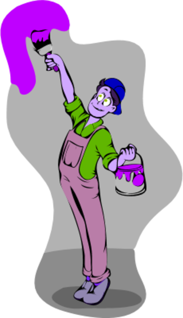 Man Painting The Holding A Bucket And A Paintbrush - Painting (600x1043)