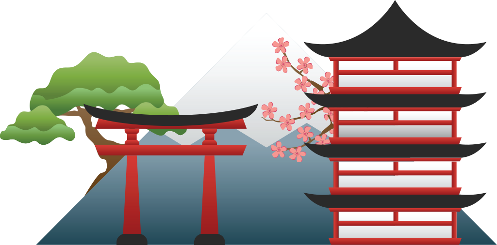 Japanese Scenery Of A Shinto Gate, Pagoda, Tree, And - Япония Пнг (1024x506)