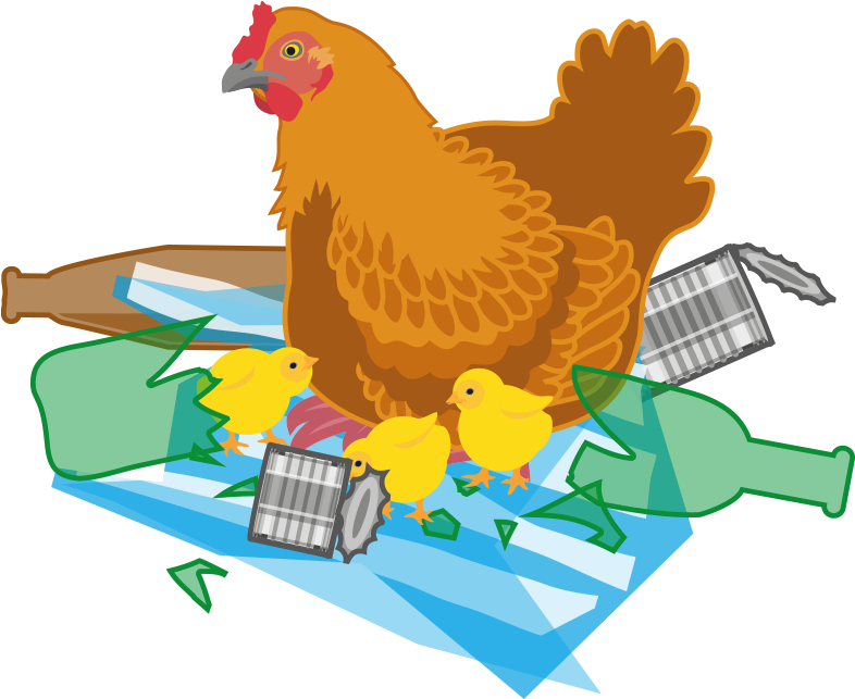 Hen With Chicks Sitting On Rubbish - Chicken (800x800)