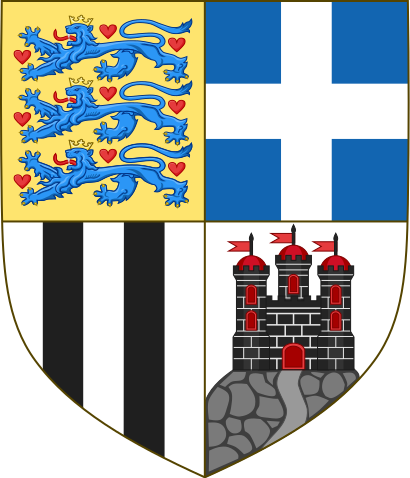 Arms Of Philip, Duke Of Edinburgh - Denmark Coat Of Arms Oval Car Magnet (410x478)