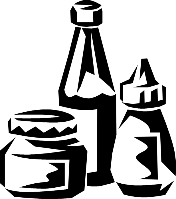 Vector Illustration Of Ketchup, Mustard, Relish Food - Clipart Gewürz (617x700)