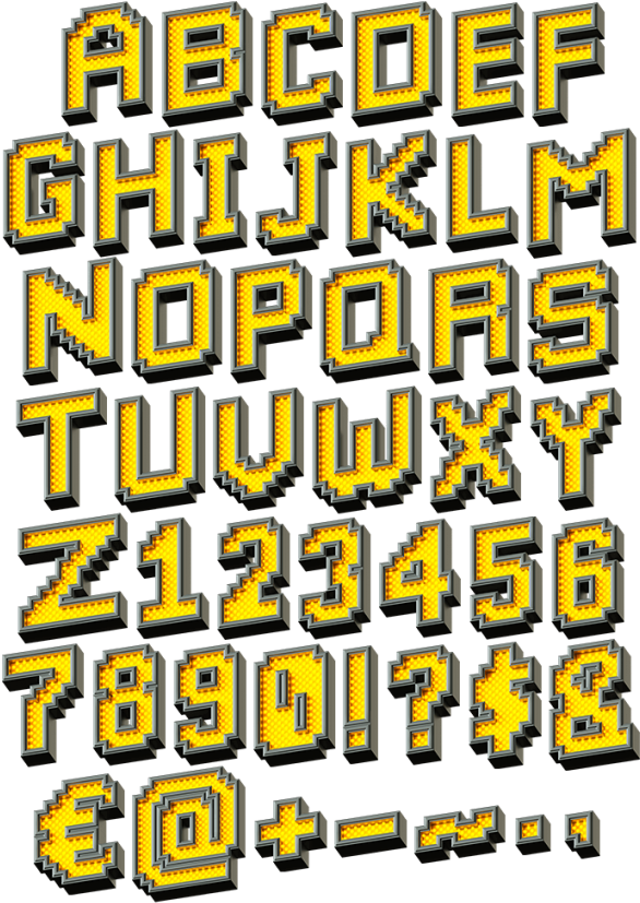 Clip Art Led Font Show Your - Pixel Art Yellow Alphabet (595x843)