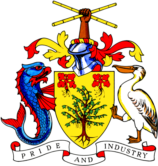 A Bearded Fig Tree Is Featured On The Island's Royal - Caribbean Coat Of Arms (572x599)