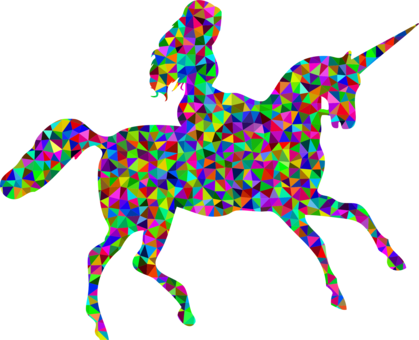 Unicorn Equestrian Horse Silhouette Fairy Tale - Riding Unicorn Png (419x340)