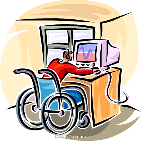 Working On A Computer Royalty Free Vector Clip Art - Disability Clipart (480x479)