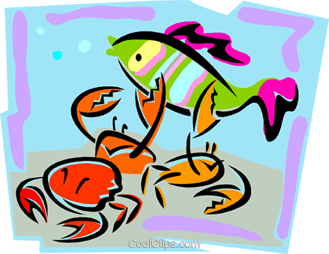Aquatic Design With Fish And Crabs Royalty Free Vector - Aquatic Design With Fish And Crabs Royalty Free Vector (480x371)