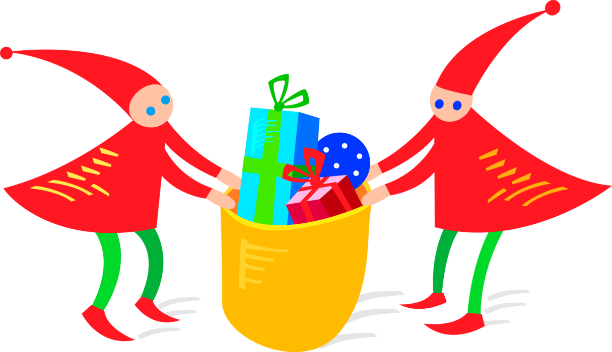 Vector Illustration Of Santa's Elves With Christmas - Vector Illustration Of Santa's Elves With Christmas (1215x700)