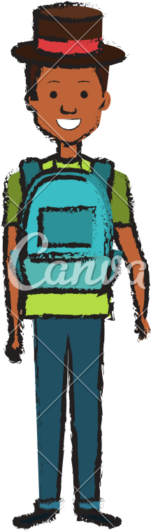 Young Man With School Bag And Hat - Young Man With School Bag And Hat (800x800)