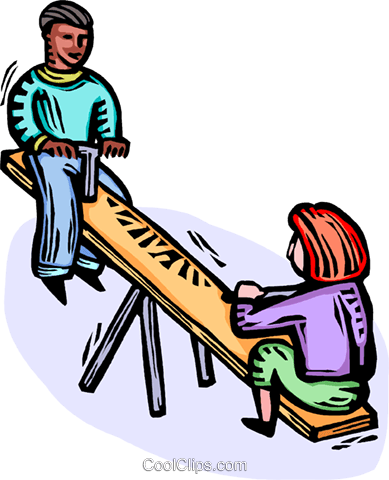 Kids On A Teeter-totter Royalty Free Vector Clip Art - Kids On A Teeter-totter Royalty Free Vector Clip Art (389x480)