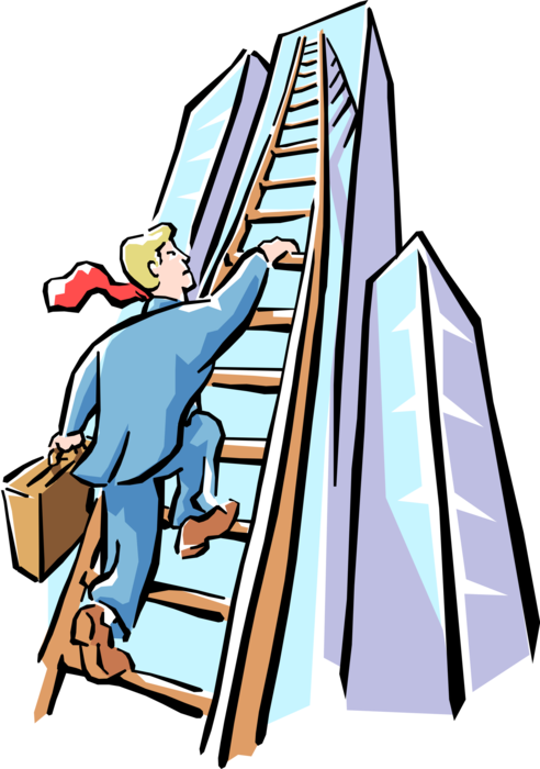 Vector Illustration Of Businessman Climbing Ladder - Vector Illustration Of Businessman Climbing Ladder (492x700)