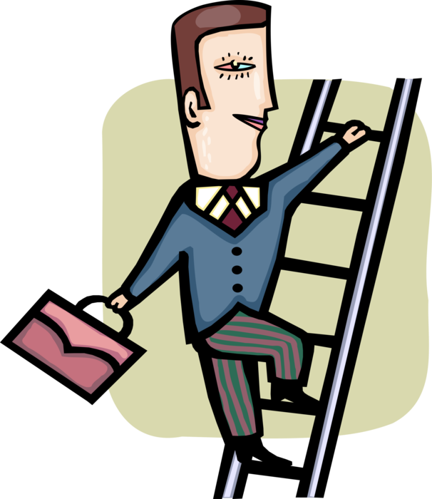 Vector Illustration Of Businessman Climbs Corporate - Vector Illustration Of Businessman Climbs Corporate (606x700)